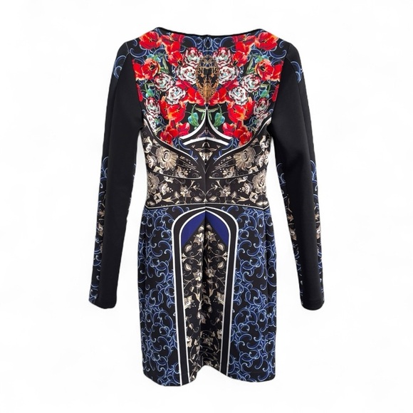 CLOVER CANYON BAROQUE EGG LONG SLEEVED STRAIGHT BLUE RED SHEATH DRESS SZ S - Picture 3 of 6